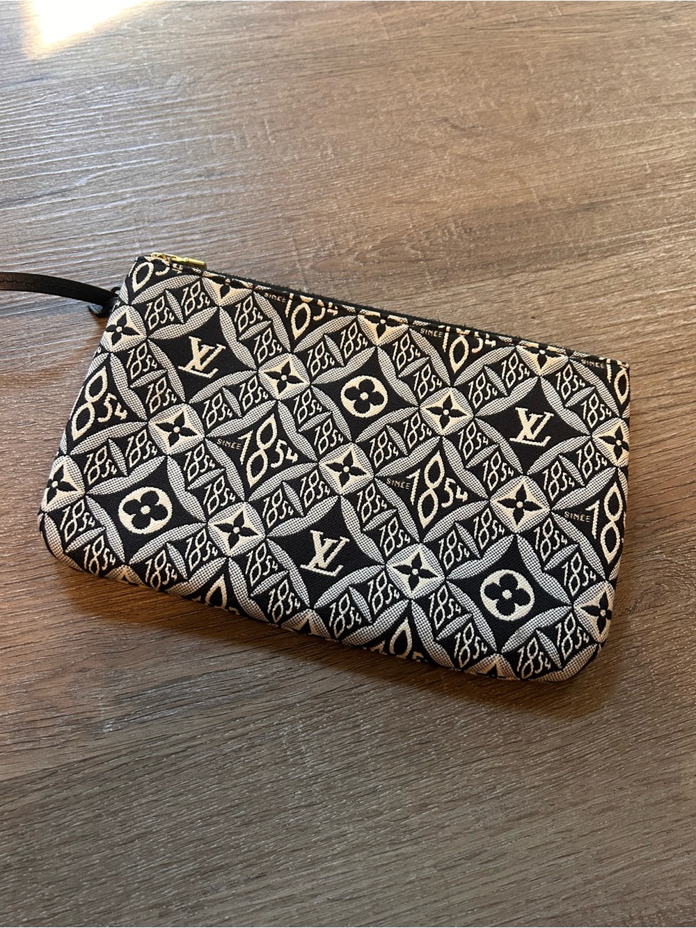 Louis Vuitton Neverfull 1846 Pochette Pouch Clutch Womens Small Black/Beige